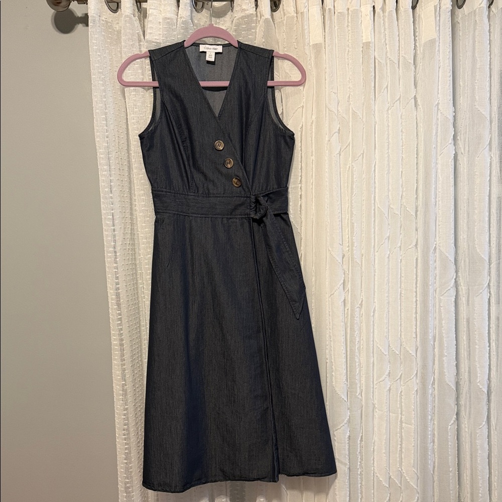 Calvin Klein Sleeveless Dark Blue Wrap Midi Dress